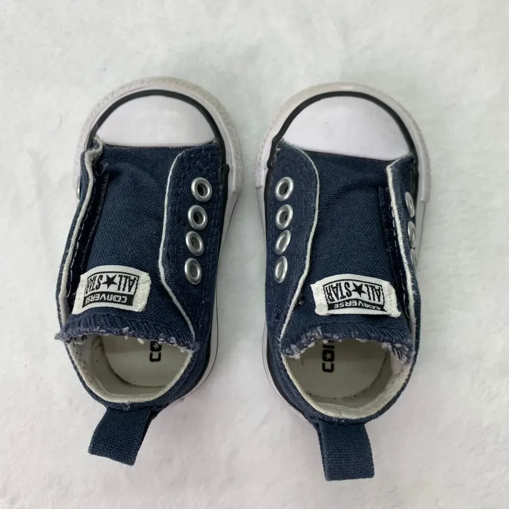Converse Boys Chuck Taylor All Star Baby Sz 2 Slip Ons Navy Blue White